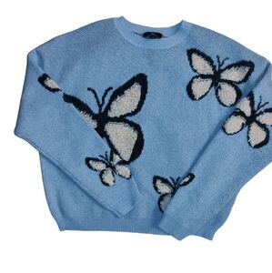 I.N. San Francisco Light Blue Butterfly Sweater Coquette Size Small